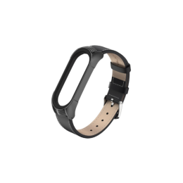 Kožený náramek pro Mi Band 4/5/6 - černá
